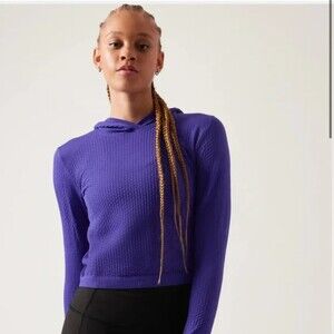 Athleta Flurry Seamless Cropped Hoodie - Blue XS